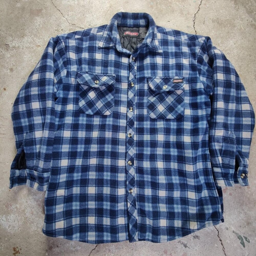 'Dickies' blue flannel fleece quilted workwear jacket men's L